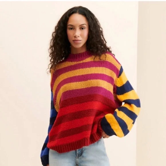 Luna Colorful Colorful 
Stripes Sweater 
W/ balloon sleeves 
NWOT
Color- multi - Picture 6 of 10